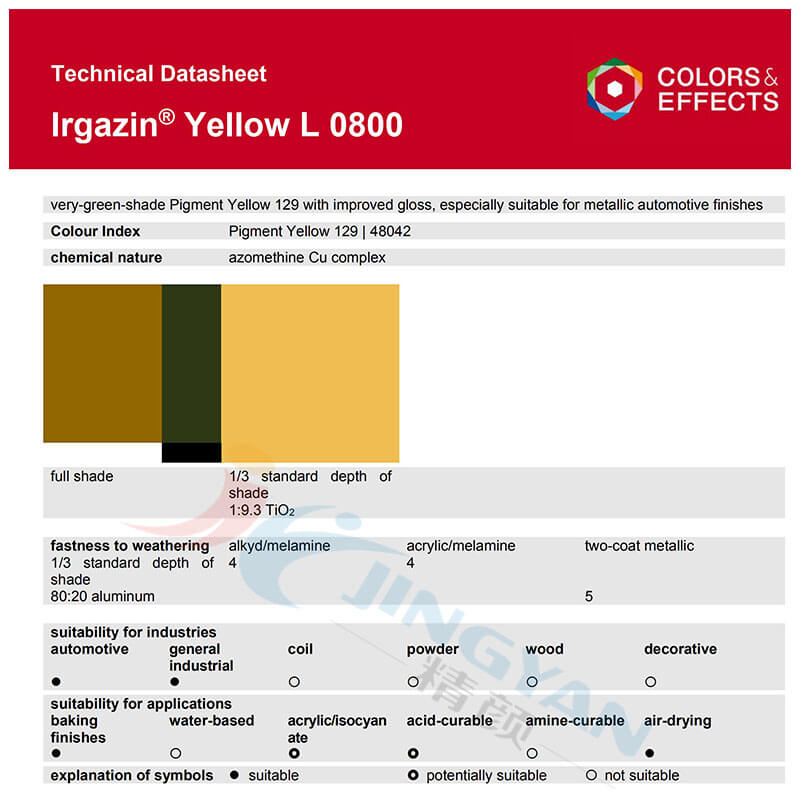 巴斯夫有机颜料黄L0800/汽巴5GLT BASF Irgazin Yellow L0800/5GLT(PY.129)